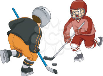 Illustration Featuring Little Boys Playing Ice Hockey