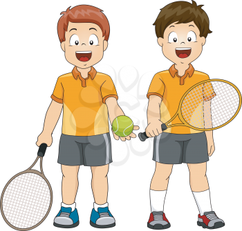 Illustration Featuring a Pair of Boys Preparing to Play Lawn Tennis Doubles