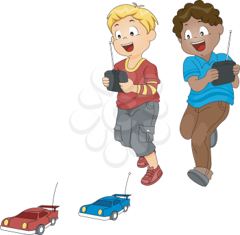 Illustration of a Pair of Boys Racing with Toy Cars