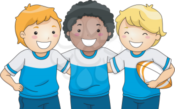 Illustration Featuring a Group of Smiling Boys Wearing Rugby Uniforms