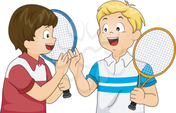 Illustration Featuring a Pair of Tennis Player Doing a High Five