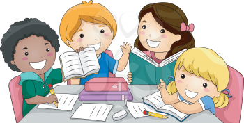 Illustration Featuring a Group of Kids Studying Together