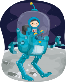Illustration Featuring a Kiddie Astronaut Controlling a Space Robot