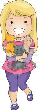 Illustration Featuring a Little Girl Hugging a Bunch of Kittens 