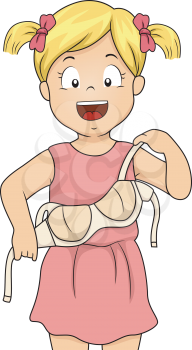 Illustration of a Little Girl Trying a Brassiere On