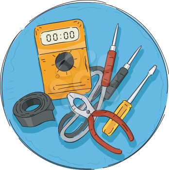 Illustration Featuring a Group of Electrical Tools