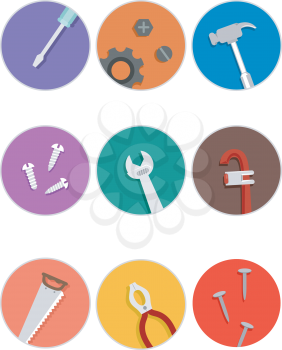 Illustration Featuring Icons of Different Mechanical Tools