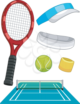 Illustration Featuring Different Lawn Tennis Items