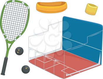Illustration Featuring Equipment Used for Playing Squash