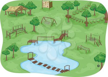Illustration Featuring a Camp with an Obstacle Course