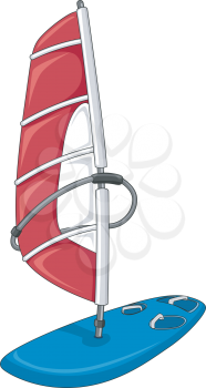 Illustration Featuring a Red and Blue Sailboard