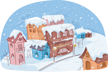 Illustration of a Small Town Suffering Through a Snow Storm