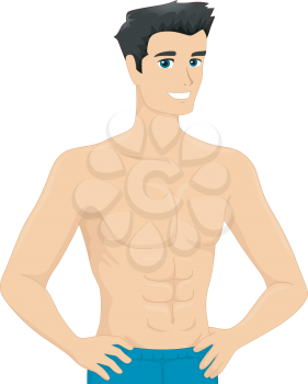 Illustration of a Man Showing His Sick-Pack Abs