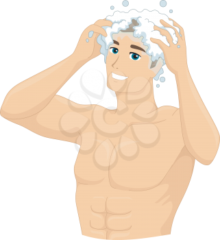 Illustration of a Man Shampooing His Head