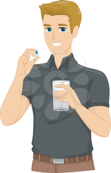 Illustration of a Man About to Take a Pill 