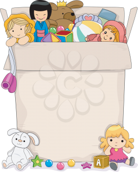Background Illustration Featuring a Box Full of Toys for Girls