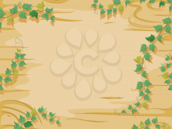 Background Illustration Featuring a Wooden Slab with Vines Growing Around it
