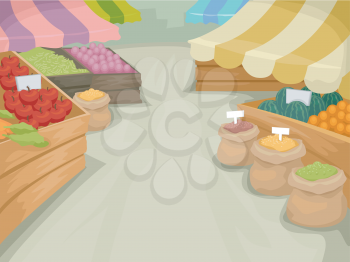 Illustration Featuring a Market Selling Different Kinds of Produce