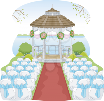 Illustration of a Garden Wedding Featuring a Gazebo