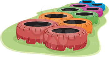 Illustration of a Set of Tires in an Obstacle Course