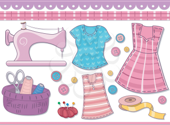 Illustration Featuring Different Sewing Materials for Scrapbooking