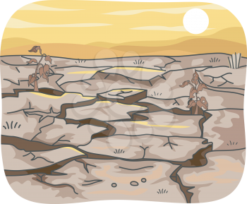 Illustration Featuring the Effects of Drought on an Expanse of Land
