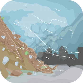 Illustration Featuring a Combination of Mud and Rocks Sliding Down the Ground Below