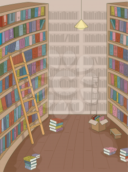 Illustration Featuring a Library with Books Strewn Around
