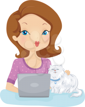 Illustration of a Woman Checking the Website of a Shop That Provides Pet Services