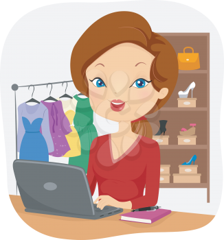 Illustration of a Female Online Seller Conducting Business from Her Home