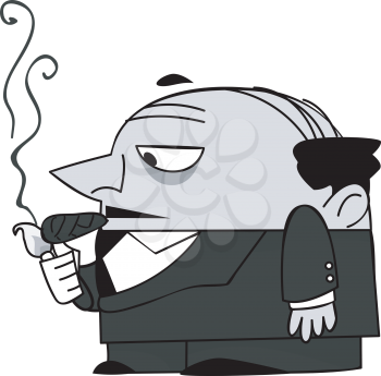 Side View Illustration of a Mafia Man Smoking a Cigar
