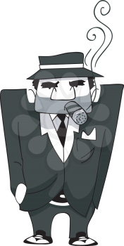 Illustration of a Mafia Man Smoking a Cigar