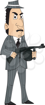 Illustration of a Mafia Member Holding a Machine Gun