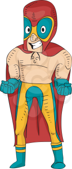 Illustration of a Man Dressed as a Luchador Making a Wrestling Pose