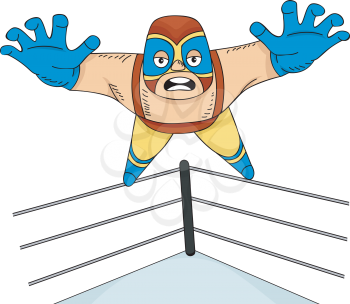 Illustration of a Mexican Wrester Diving from the Ropes