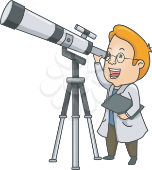 Illustration of a Researcher Using a  Long Range Telescope