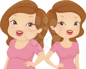 Illustration Comparing a Chubby Girl and a Skinny One