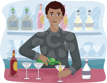 Illustration of a Bartender Mixing Drinks