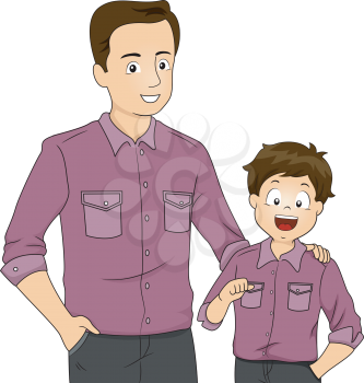 Illustration of a Father and Son Wearing Matching Clothes