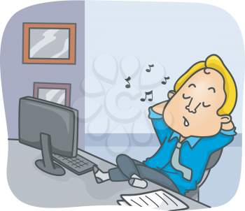 Illustration of a Man Whistling While Slacking Off at Work