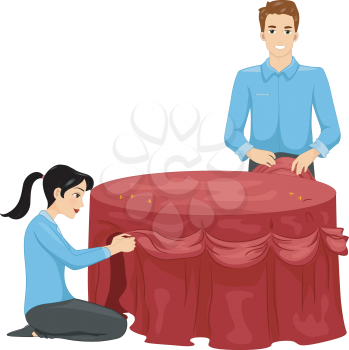 Illustration of a Man and a Woman Decorating a Table