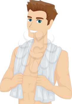Illustration of a Man with a Towel Wrapped Around His Neck