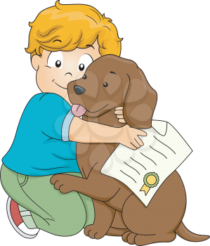 Illustration of a Boy Hugging His Pet Dog After He Has Been Officially Adopted