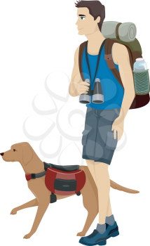 Illustration of a Man and His Pet Dog Hiking