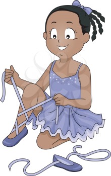 Illustration of a Little Ballerina Tying Her Ballet Shoes