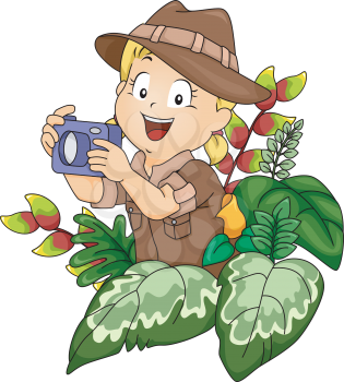 Illustration of a Little Girl in a Safari Outfit Holding a Camera
