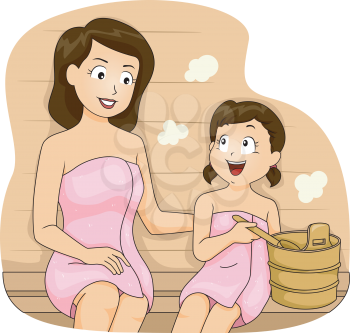 Illustration of a Mother and a Daugher Bonding in a Sauna
