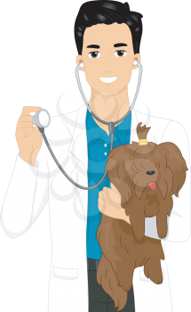 Illustration of a Male Veterinarian Checking a Dog