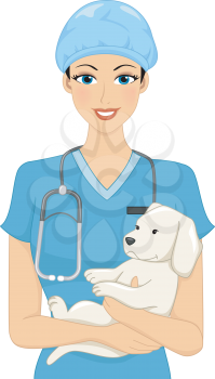 Illustration of a Female Veterinarian Cradling a Dog