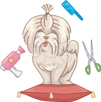 Illustration Featuring a Cute Dog Surrounded by Different Grooming Tools